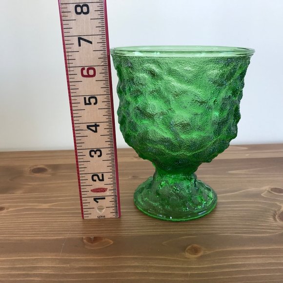 Green Crinkle Glass Widemouth Pedestal Vase Vintage EO Brody Flower Bowl A102 - Picture 2 of 8